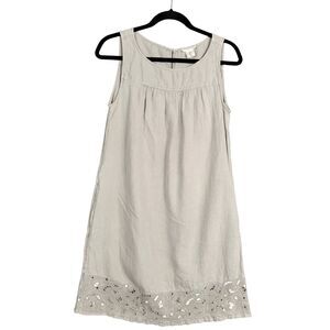 ARTISAN NY Gray Linen Embroidered Hem Sleeveless Mini Dress Lagenlook SIZE SMALL